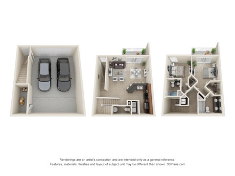 Floor plan for 2 beds, 2.5 baths, 1332 sqft